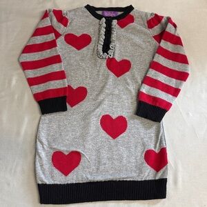 Pekkle - Grey and Red Heart Knit Sweater Dress